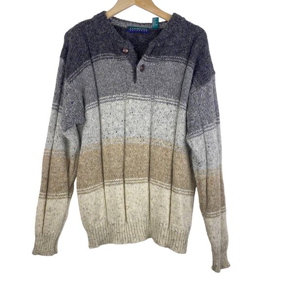 Vintage Claybrooke Outdoors Wool Blend Sweater Mens L Gray Beige Henly Pullover - Picture 2 of 8
